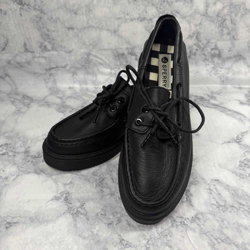 Sperry Top Sider Authentic 2-Eye Boat Shoe Bayside Leather Black Size 8 Women